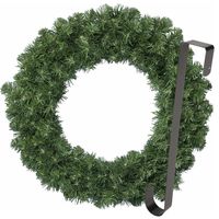 Kerstkrans 50 cm - groen - met zwarte hanger/ophanghaak - kerstversiering - thumbnail