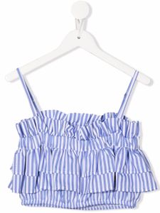 MSGM Kids blouse rayée à volants - Bleu