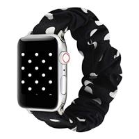 By Qubix - Elastisch scrunchie nylon bandje - Zwart met witte stippen - Compatible met Apple Watch 44mm / 45mm / 46mm / 49mm - Compatible Apple watch
