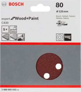 Bosch Accessories Expert for Wood 2608605642 Excenterschuurpapier Met klittenband, Geperforeerd Korrelgrootte (num) 80 (Ø) 125 mm 5 stuk(s)