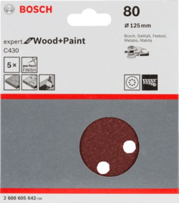Bosch Accessories Expert for Wood 2608605642 Excenterschuurpapier Met klittenband, Geperforeerd Korrelgrootte (num) 80 (Ø) 125 mm 5 stuk(s)