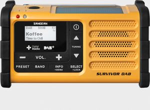 Sangean Survivor DAB Outdoorradio DAB+, VHF (FM) Noodradio Acculaadfunctie, Zaklamp, Oplaadbaar, Handslinger, Zonnepaneel Geel