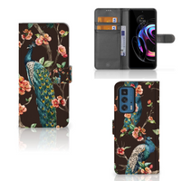 Motorola Edge 20 Pro Telefoonhoesje met Pasjes Pauw met Bloemen