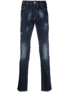 Philipp Plein jean Super Straight à effet usé - Bleu