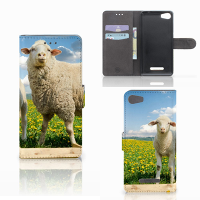 Wiko Lenny 2 Telefoonhoesje met Pasjes Schaap en Lammetje