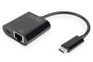 Digitus USB-C, RJ45 Adapter [1x USB-C stekker - 1x RJ45-bus, USB-C bus] DN-3027 Incl. RJ45-bus, Met laadbus, Met USB