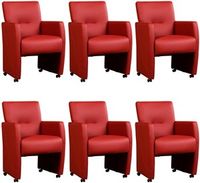 Set van 6 Rode leren moderne eetkamerfauteuils Pleasure - Toledo Leer Red (rood leer)