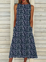 Sleeveless Crew Neck Floral Dress