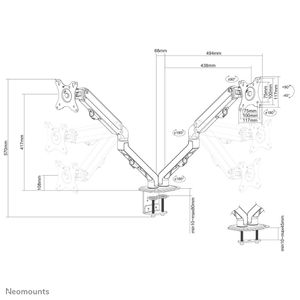 Neomounts FPMA-D650DBLACK Monitor-tafelbeugel 43,2 cm (17) - 68,6 cm (27) Zwart Kantelbaar, Zwenkbaar, Roteerbaar, In hoogte verstelbaar