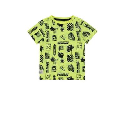 Vingino T-shirt Hozan met all over print neon geel/zwart