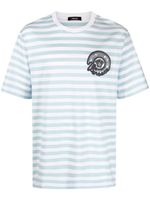 Versace t-shirt rayé à logo brodé - Bleu