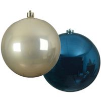 Grote decoratie kerstballen - 2x st - 20 cm- champagne en donkerblauw -kunststof - thumbnail