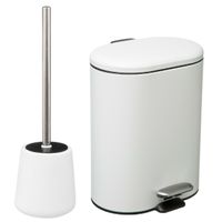 Badkamer/toilet accessoires - WC-borstel en pedaalemmer 6L - metaal - wit