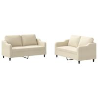 vidaXL 2-delige Loungeset met kussens stof crèmekleurig, fauteuil, 3-zitsbank, sofa, 2-zitsbank, bank, 2 zitsbank, zitbank, fauteuil stoel