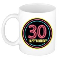 Verjaardag mok / beker - happy birthday 30 jaar - neon - 300 ml - verjaardagscadeau