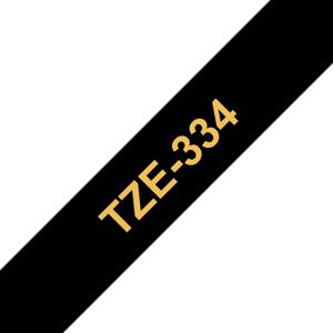 Brother TZe-334 Labeltape Tapekleur: Zwart Tekstkleur: Goud 12 mm 8 m