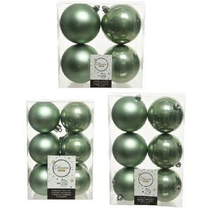 Kerstversiering kunststof kerstballen salie groen 6-8-10 cm pakket van 22x stuks