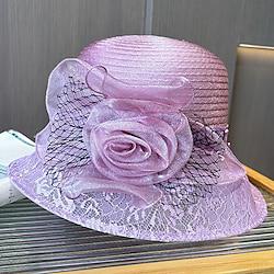 fascinators hoed Hoofdkleding Polyesteri Organza Bowler / Cloche hoed Zomerhoed Strohoed Casual Feestdagen Elegant Vintage Met Strikken Bloem Helm Hoofddeksels Lightinthebox