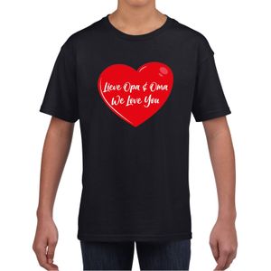 Lieve opa en oma we love you t-shirt zwart voor kinderen