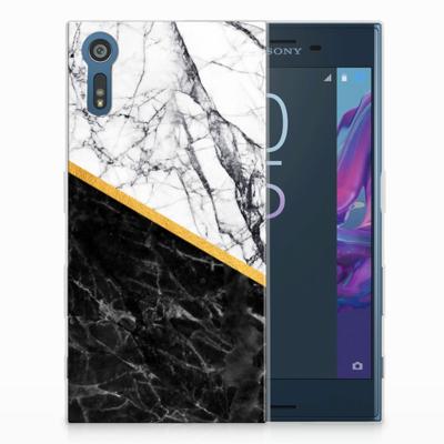 Sony Xperia XZs | XZ TPU Siliconen Hoesje Marmer Wit Zwart - Origineel Cadeau Man
