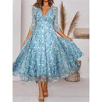 Dames Gewone jurk Chiffon jurk A lijn jurk Bloemig Afdrukken V-hals Halflange jurk Modieus Streetwear Buiten Dagelijks 3/4 mouw Normale pasvorm blauw Zomer Lente S M L XL XXL Lightinthebox