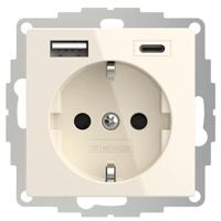 2USB inCharge PRO - 15W/3A - crème wit glanzend USB stopcontact met USB-A en USB-C poorten