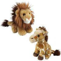 Knuffeldieren set leeuw en giraffe pluche knuffels 18 cm - thumbnail