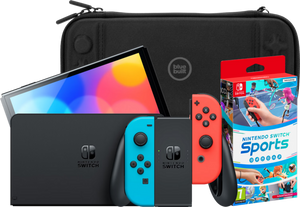 Nintendo Switch OLED Blauw/Rood + Nintendo Switch Sports + BlueBuilt Beschermhoes