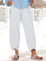 Plain Loosen Cotton Casual Elastic Band Pants