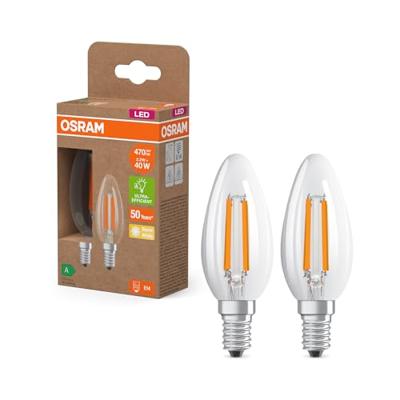 OSRAM Superstar Classic B 40 LED in klassieke mini-kaarsvorm, transparante glazen behuizing, 2,2 W, 470 lm, E14, warm wit licht 2700 K, EEK A, diameter 35 mm, set van 2