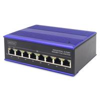 DIGITUS PoE netwerk-switch - 8-poorts Gigabit Ethernet - DIN-rail montage - klemlijst - Ventilatorloos - Zwart/blauw