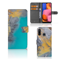 Samsung Galaxy A20s Bookcase Marble Blue Gold - thumbnail