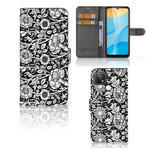 OPPO A15 Hoesje Black Flowers