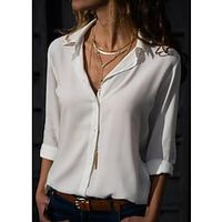 Dames Overhemd Blouse Zwart Wit blauw Effen Lange mouw Werk Casual Overhemdkraag S Lightinthebox