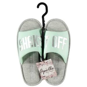 Mint/grijze huisslippers/instapsloffen/pantoffels voor dames