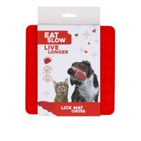 Eat Slow Live Longer Licking Mat Crosses - 19 x 19 cm - Vierkant - snuffelmat - Anti-snuffelmat - Slow Feeder - Afleiding - Honden en katten - 100% siliconen - Vaatwasmachinebestendig - Rood