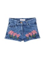 Monnalisa short en jean à fleurs brodées - Bleu