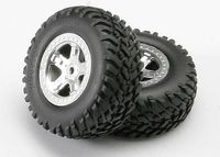 Traxxas Tires & wheels, assembled, glued (sct, satin chrome wheels (dual profile 2.2" outer 3.0" inner), sct off-road racing tires, foam inserts) (... - thumbnail