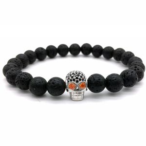 Memphis kralen armband Lavasteen Red Eye Skull II