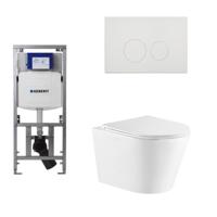 QeramiQ Dely Toiletset - 36.3x51.7cm - diepspoel - rimless - Geberit UP320 inbouwreservoir - softclose toiletzitting - glans witte bedieningsplaat - ronde knoppen - wit mat SW543432/0701131/SW706186 - thumbnail