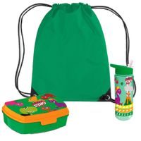 Crazy Dino lunchbox set voor kinderen - 3-delig - groen - kunststof - incl. gymtas/schooltas