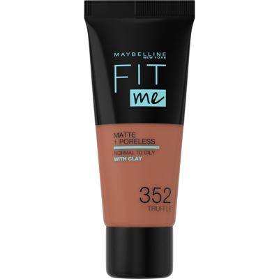 Maybelline Fit Me Matte & Poreless Foundation 352 Truffle – medium dekkende foundation voor normale tot vette huid met matte finish – foundations op waterbasis die zichtbaar poriën verkleinen - 30 ml