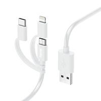 Hama Multi-USB-Lightning-kabel (multi-oplaadkabel, 3-in-1, USB-A/micro-USB/USB-C, Lightning, 1 m, MFI-gecertificeerd, universele USB-kabel iPhones iPads iPods Samsung Galaxy, Huawei, Xiaomi) wit