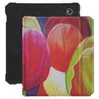 Lunso - Geschikt voor Kobo Libra 2 hoes (7 inch) - Vegan Saffiano Leren sleep cover - Tulpen