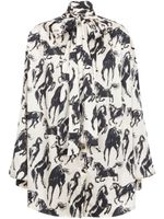 Balmain horse-print pussy-bow silk shirt - Tons neutres