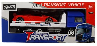 Jonotoys raceauto + transporter jongens 25 cm blauw/rood 2 delig
