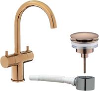 Ben Lavion draaibare wastafelkraan Rosé Goudkleur met plug en meubelsifon