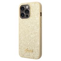 Guess Glitter Flakes Metal Logo iPhone 14 Pro Hybride Hoesje - Goud - thumbnail