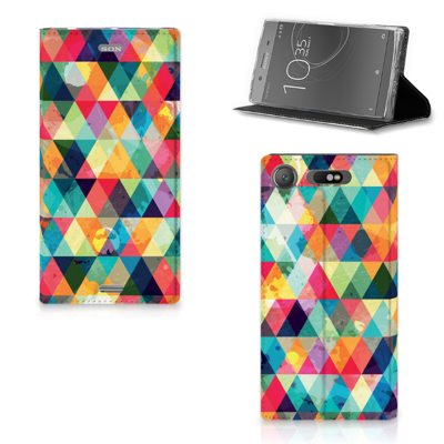 Sony Xperia XZ1 Hoesje met Magneet Geruit Sony Xperia XZ1 Hoesje met Magneet Geruit