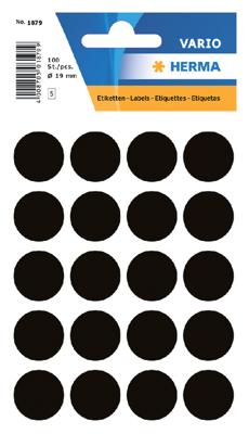 HERMA Universele etiketten Ø 19 mm rond zwart papier mat 100 st. HERMA Universele etiketten Ø 19 mm rond zwart papier mat 100 st.